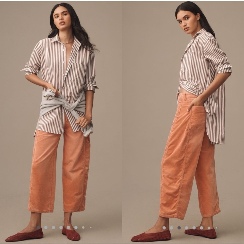 Anthropologie x Pilcro peachy pink corduroy barrel pants